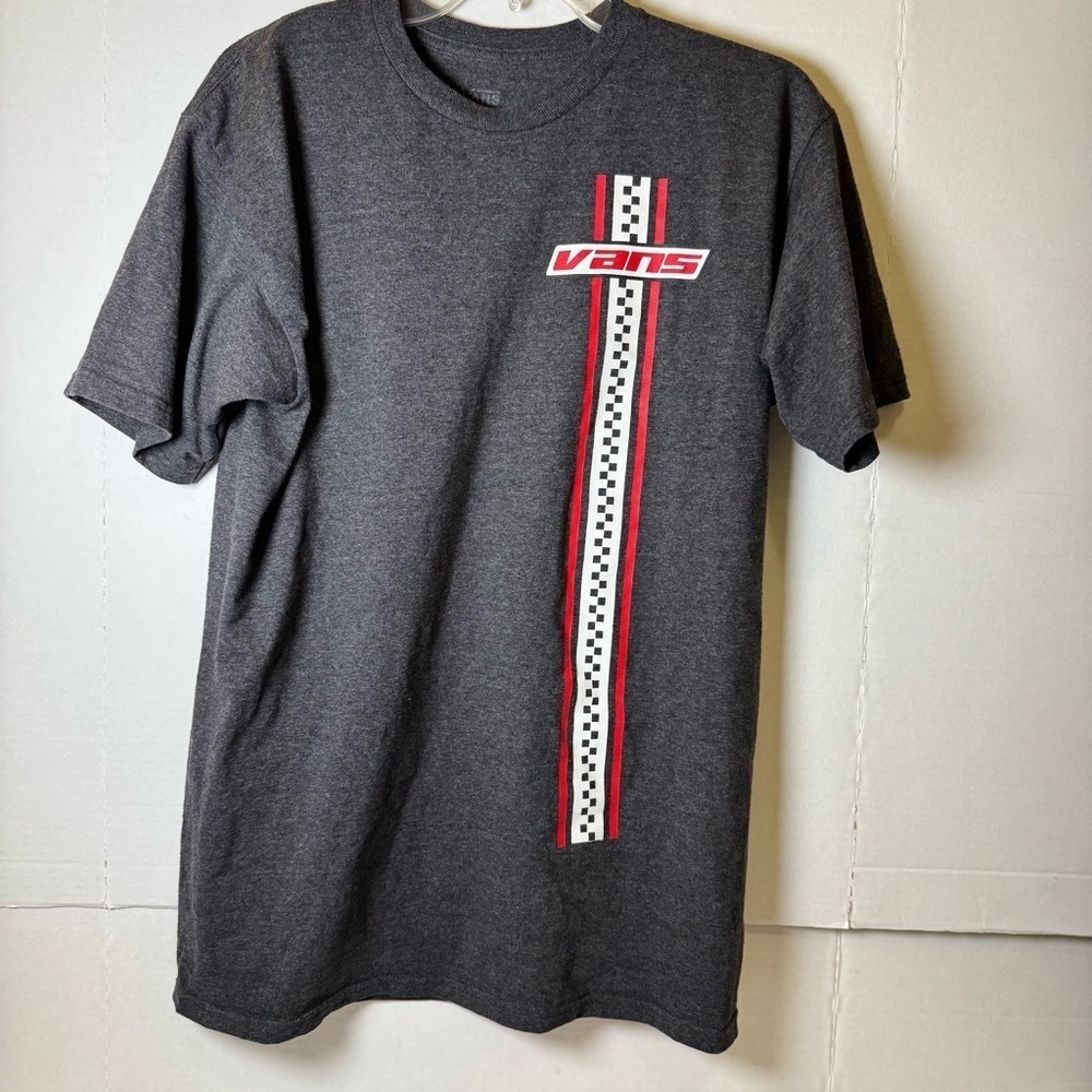 Vans Men's Charcoal Tee with Red and White Stripe
